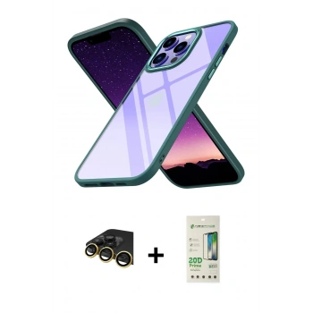 MARSİLYAN™- iPhone 14 Pro Kılıf Nova Işık Serisi - Siyah 20D Premium Cam Ekran Koruyucu + Raze Metal Kamera Lens - GD