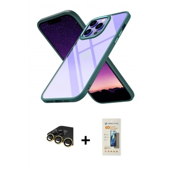 MARSİLYAN™- iPhone 14 Pro Kılıf Nova Işık Serisi - Siyah 6D Mat Seramik Hayalet Nano Ekran Koruyucu + Raze Metal Kamera Lens - GD