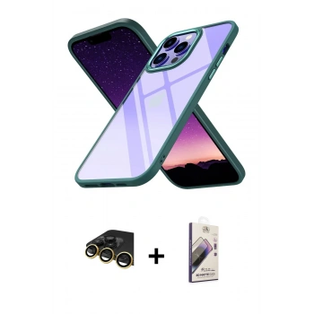 MARSİLYAN™- iPhone 14 Pro Kılıf Nova Işık Serisi - Siyah Bilvis 3D Mat Cam Ekran Koruyucu + Raze Metal Kamera Lens - GD