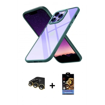 MARSİLYAN™- iPhone 14 Pro Kılıf Nova Işık Serisi - Siyah Buffer Hayalet Cam Ekran Koruyucu + Raze Metal Kamera Lens - GD