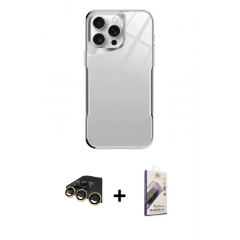 MARSİLYAN™- iPhone 14 Pro Kılıf Odak Doku - Siyah Bilvis 3D Mat Cam Ekran Koruyucu + Raze Metal Kamera Lens - GD