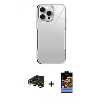 MARSİLYAN™- iPhone 14 Pro Kılıf Odak Doku - Siyah Buffer Hayalet Cam Ekran Koruyucu + Raze Metal Kamera Lens - GD