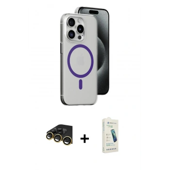 MARSİLYAN™- iPhone 14 Pro Kılıf Odak Form Özel Seri - Şeffaf Pasifik Cam Ekran Koruyucu + Raze Metal Kamera Lens - GD