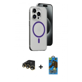 MARSİLYAN™- iPhone 14 Pro Kılıf Odak Form Özel Seri - Siyah 18D Cam Ekran Koruyucu + Raze Metal Kamera Lens - GD