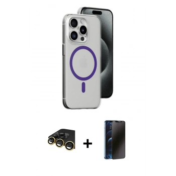 MARSİLYAN™- iPhone 14 Pro Kılıf Odak Form Özel Seri - Siyah 3D Antistatik Hayalet Cam Ekran Koruyucu + Raze Metal Kamera Lens - GD