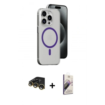 MARSİLYAN™- iPhone 14 Pro Kılıf Odak Form Özel Seri - Siyah Bilvis 3D Mat Cam Ekran Koruyucu + Raze Metal Kamera Lens - GD