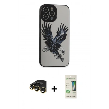 MARSİLYAN™- iPhone 14 Pro Kılıf Odak Klasik Serisi - Siyah 20D Premium Cam Ekran Koruyucu + Raze Metal Kamera Lens - GD
