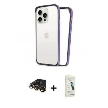 MARSİLYAN™- iPhone 14 Pro Kılıf Pusula Asil Koleksiyonu - Şeffaf Pasifik Cam Ekran Koruyucu + Raze Metal Kamera Lens - GD