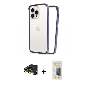 MARSİLYAN™- iPhone 14 Pro Kılıf Pusula Asil Koleksiyonu - Siyah 6D Mat Seramik Hayalet Nano Ekran Koruyucu + Raze Metal Kamera Lens - GD