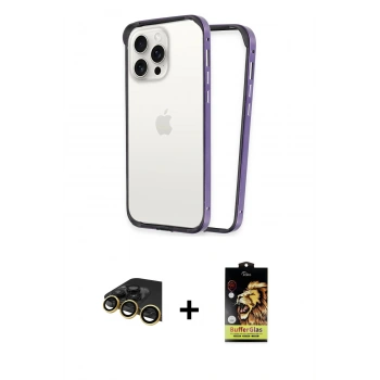 MARSİLYAN™- iPhone 14 Pro Kılıf Pusula Asil Koleksiyonu - Siyah Buffer Cam Ekran Koruyucu + Raze Metal Kamera Lens - GD