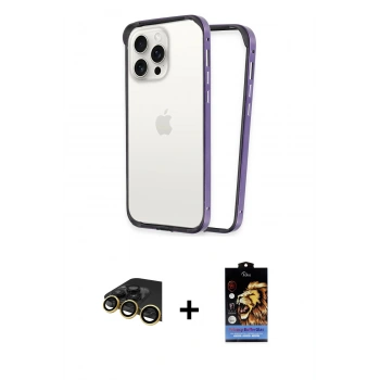 MARSİLYAN™- iPhone 14 Pro Kılıf Pusula Asil Koleksiyonu - Siyah Buffer Hayalet Cam Ekran Koruyucu + Raze Metal Kamera Lens - GD