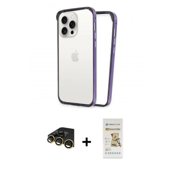 MARSİLYAN™- iPhone 14 Pro Kılıf Pusula Asil Koleksiyonu - Siyah Mat Seramik Nano Ekran Koruyucu + Raze Metal Kamera Lens - GD