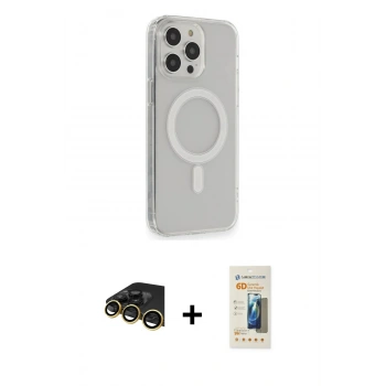 MARSİLYAN™- iPhone 14 Pro Kılıf Pusula Çizgi Koleksiyonu - Siyah 6D Mat Seramik Hayalet Nano Ekran Koruyucu + Raze Metal Kamera Lens - GD