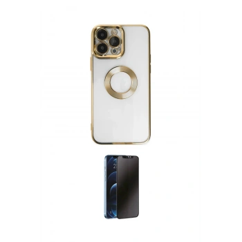 MARSİLYAN™- iPhone 14 Pro Kılıf Pusula Form - Siyah 3D Antistatik Hayalet Cam Ekran Koruyucu