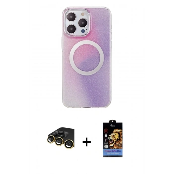 MARSİLYAN™- iPhone 14 Pro Kılıf Pusula Form - Siyah Buffer Hayalet Cam Ekran Koruyucu + Raze Metal Kamera Lens - GD