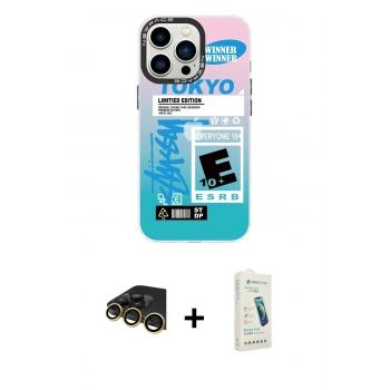 MARSİLYAN™- iPhone 14 Pro Kılıf Siluet Çizgi Koleksiyonu - Şeffaf Pasifik Cam Ekran Koruyucu + Raze Metal Kamera Lens - GD