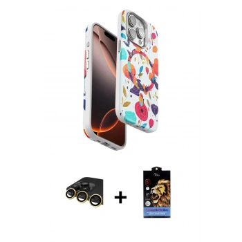 MARSİLYAN™- iPhone 14 Pro Kılıf Siluet Doku - Siyah Buffer Hayalet Cam Ekran Koruyucu + Raze Metal Kamera Lens - GD