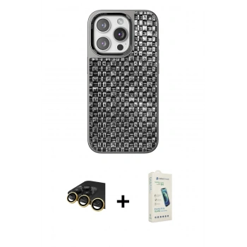 MARSİLYAN™- iPhone 14 Pro Kılıf Siluet Form Serisi - Şeffaf Pasifik Cam Ekran Koruyucu + Raze Metal Kamera Lens - GD