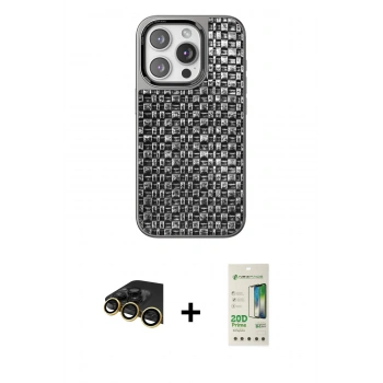 MARSİLYAN™- iPhone 14 Pro Kılıf Siluet Form Serisi - Siyah 20D Premium Cam Ekran Koruyucu + Raze Metal Kamera Lens - GD