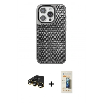 MARSİLYAN™- iPhone 14 Pro Kılıf Siluet Form Serisi - Siyah 6D Mat Seramik Hayalet Nano Ekran Koruyucu + Raze Metal Kamera Lens - GD