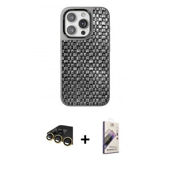 MARSİLYAN™- iPhone 14 Pro Kılıf Siluet Form Serisi - Siyah Bilvis 3D Mat Cam Ekran Koruyucu + Raze Metal Kamera Lens - GD