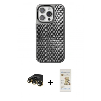 MARSİLYAN™- iPhone 14 Pro Kılıf Siluet Form Serisi - Siyah Mat Seramik Nano Ekran Koruyucu + Raze Metal Kamera Lens - GD