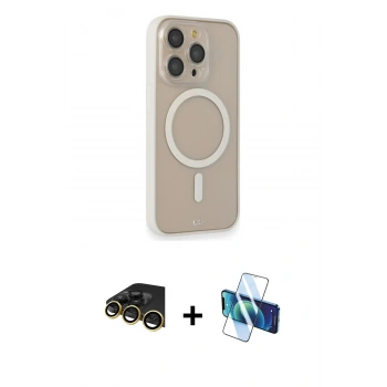 MARSİLYAN™- iPhone 14 Pro Kılıf Siluet Işık Koleksiyonu - Siyah 3D Antistatik Cam Ekran Koruyucu + Raze Metal Kamera Lens - GD