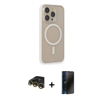 MARSİLYAN™- iPhone 14 Pro Kılıf Siluet Işık Koleksiyonu - Siyah 3D Antistatik Hayalet Cam Ekran Koruyucu + Raze Metal Kamera Lens - GD