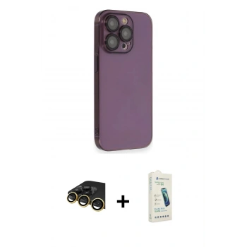 MARSİLYAN™- iPhone 14 Pro Kılıf Siluet Minimal Özel Seri - Şeffaf Pasifik Cam Ekran Koruyucu + Raze Metal Kamera Lens - GD