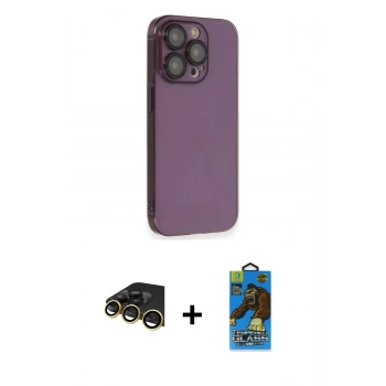 MARSİLYAN™- iPhone 14 Pro Kılıf Siluet Minimal Özel Seri - Siyah 18D Cam Ekran Koruyucu + Raze Metal Kamera Lens - GD