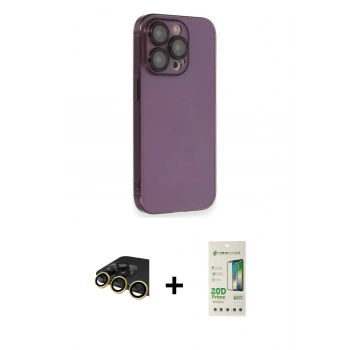 MARSİLYAN™- iPhone 14 Pro Kılıf Siluet Minimal Özel Seri - Siyah 20D Premium Cam Ekran Koruyucu + Raze Metal Kamera Lens - GD