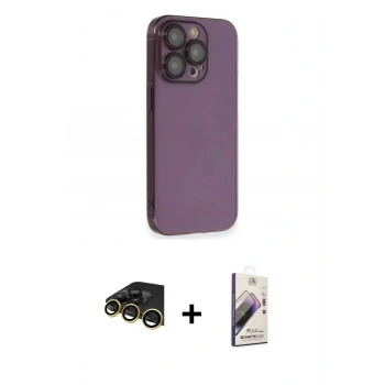 MARSİLYAN™- iPhone 14 Pro Kılıf Siluet Minimal Özel Seri - Siyah Bilvis 3D Mat Cam Ekran Koruyucu + Raze Metal Kamera Lens - GD