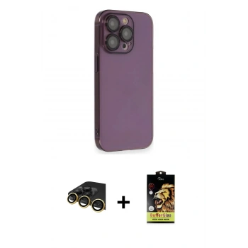 MARSİLYAN™- iPhone 14 Pro Kılıf Siluet Minimal Özel Seri - Siyah Buffer Cam Ekran Koruyucu + Raze Metal Kamera Lens - GD
