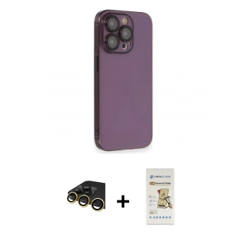 MARSİLYAN™- iPhone 14 Pro Kılıf Siluet Minimal Özel Seri - Siyah Mat Seramik Nano Ekran Koruyucu + Raze Metal Kamera Lens - GD