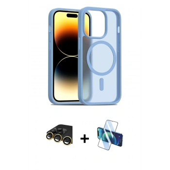 MARSİLYAN™- iPhone 14 Pro Kılıf Siluet Minimal Prime - Siyah 3D Antistatik Cam Ekran Koruyucu + Raze Metal Kamera Lens - GD