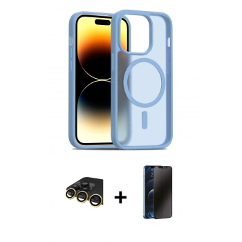MARSİLYAN™- iPhone 14 Pro Kılıf Siluet Minimal Prime - Siyah 3D Antistatik Hayalet Cam Ekran Koruyucu + Raze Metal Kamera Lens - GD