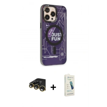 MARSİLYAN™- iPhone 14 Pro Kılıf Siluet Modern Koleksiyonu - Şeffaf Pasifik Cam Ekran Koruyucu + Raze Metal Kamera Lens - GD
