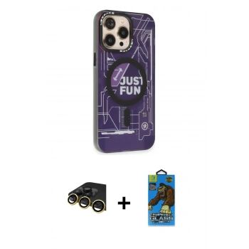 MARSİLYAN™- iPhone 14 Pro Kılıf Siluet Modern Koleksiyonu - Siyah 18D Cam Ekran Koruyucu + Raze Metal Kamera Lens - GD