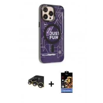 MARSİLYAN™- iPhone 14 Pro Kılıf Siluet Modern Koleksiyonu - Siyah Buffer Hayalet Cam Ekran Koruyucu + Raze Metal Kamera Lens - GD