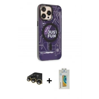 MARSİLYAN™- iPhone 14 Pro Kılıf Siluet Modern Koleksiyonu - Siyah Polymer Nano Ekran Koruyucu + Raze Metal Kamera Lens - GD