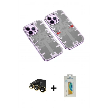 MARSİLYAN™- iPhone 14 Pro Kılıf Ufuk Doku Prime - Siyah Polymer Nano Ekran Koruyucu + Raze Metal Kamera Lens - GD