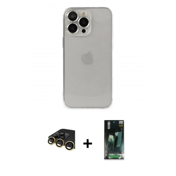 MARSİLYAN™- iPhone 14 Pro Kılıf Ufuk Minimal Özel Seri - Siyah 360 Mat Full Body Arka Koruyucu + Raze Metal Kamera Lens - GD