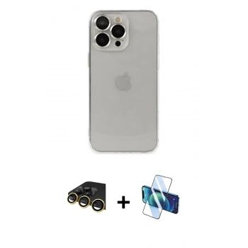 MARSİLYAN™- iPhone 14 Pro Kılıf Ufuk Minimal Özel Seri - Siyah 3D Antistatik Cam Ekran Koruyucu + Raze Metal Kamera Lens - GD