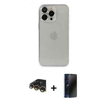 MARSİLYAN™- iPhone 14 Pro Kılıf Ufuk Minimal Özel Seri - Siyah 3D Antistatik Hayalet Cam Ekran Koruyucu + Raze Metal Kamera Lens - GD