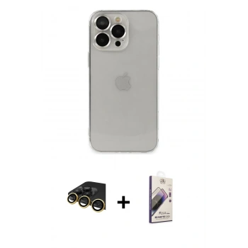 MARSİLYAN™- iPhone 14 Pro Kılıf Ufuk Minimal Özel Seri - Siyah Bilvis 3D Mat Cam Ekran Koruyucu + Raze Metal Kamera Lens - GD