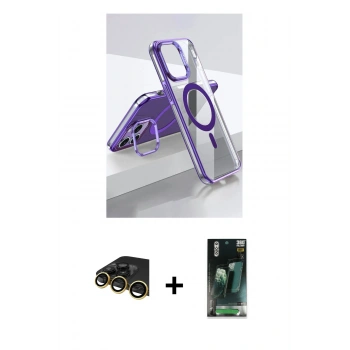 MARSİLYAN™- iPhone 14 Pro Kılıf Vadi Çizgi Özel Seri - Siyah 360 Mat Full Body Arka Koruyucu + Raze Metal Kamera Lens - GD