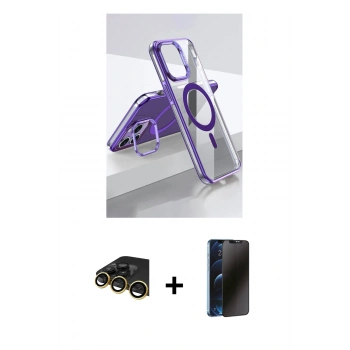 MARSİLYAN™- iPhone 14 Pro Kılıf Vadi Çizgi Özel Seri - Siyah 3D Antistatik Hayalet Cam Ekran Koruyucu + Raze Metal Kamera Lens - GD