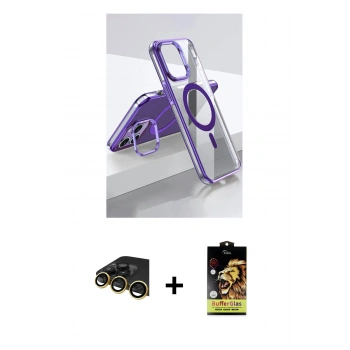 MARSİLYAN™- iPhone 14 Pro Kılıf Vadi Çizgi Özel Seri - Siyah Buffer Cam Ekran Koruyucu + Raze Metal Kamera Lens - GD