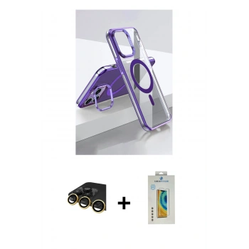 MARSİLYAN™- iPhone 14 Pro Kılıf Vadi Çizgi Özel Seri - Siyah Polymer Nano Ekran Koruyucu + Raze Metal Kamera Lens - GD