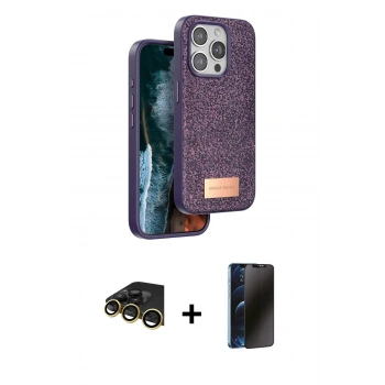 MARSİLYAN™- iPhone 14 Pro Kılıf Vadi Klasik Serisi - Siyah 3D Antistatik Hayalet Cam Ekran Koruyucu + Raze Metal Kamera Lens - GD